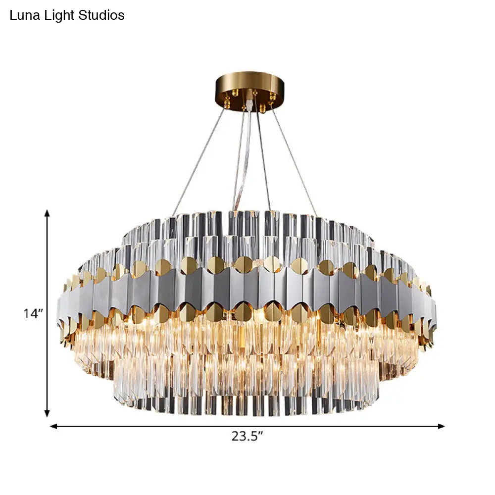 Modern Crystal Pendant Light With Clear Round Ceiling Mount - 12 Heads Gold Finish Ideal For