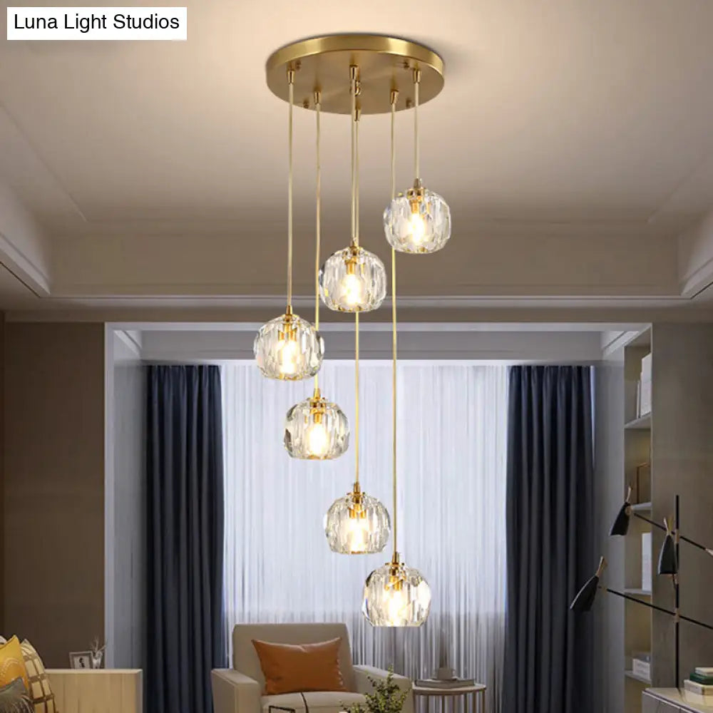 Dome Shade Pendant Light - Contemporary Faceted Crystal Suspension Fixture In Brass 6 /