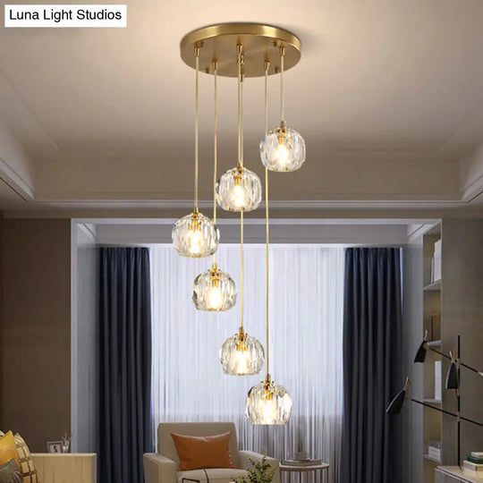 Dome Shade Pendant Light - Contemporary Faceted Crystal Suspension Fixture In Brass 6 /