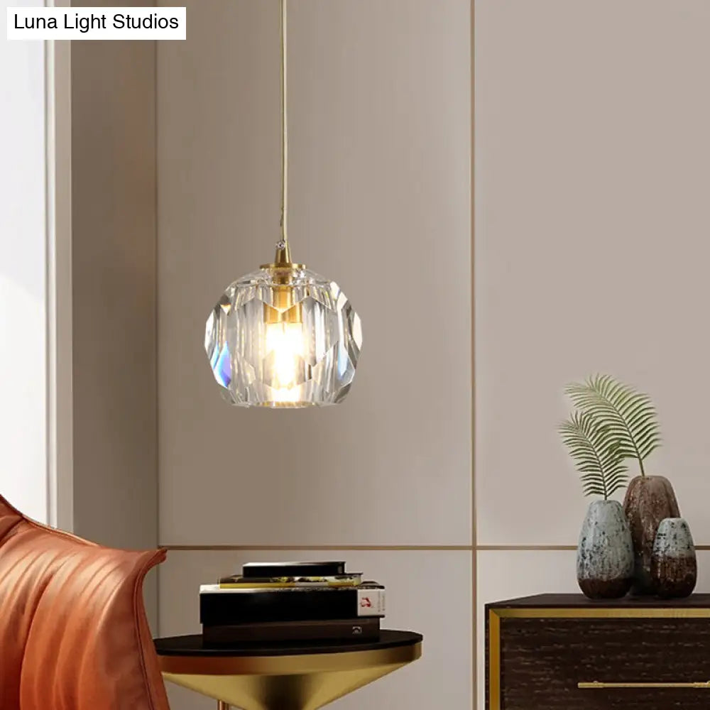 Dome Shade Pendant Light - Contemporary Faceted Crystal Suspension Fixture In Brass 1 /