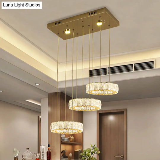 Modern Crystal Led Pendant Light Kit With 3 Rings - Stainless Steel