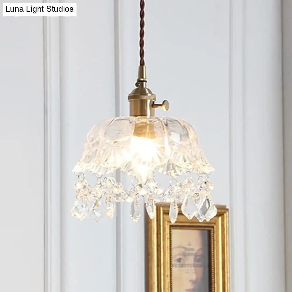 Modern Crystal Pendant Light With Stylish Domed Shade - Clear Glass Hanging Lamp For Restaurants