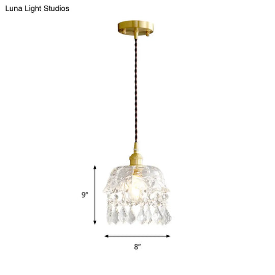 Modern Crystal Pendant Light With Stylish Domed Shade - Clear Glass Hanging Lamp For Restaurants