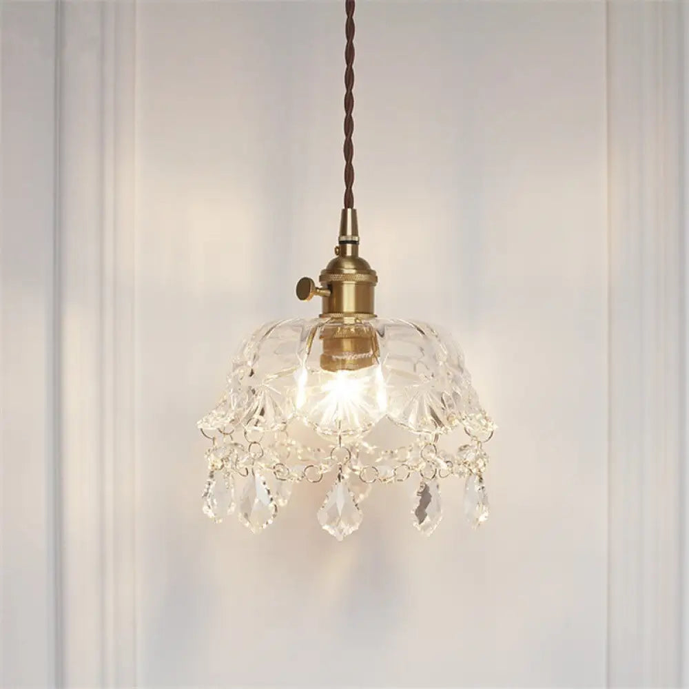 Modern Crystal Pendant Light With Stylish Domed Shade - Clear Glass Hanging Lamp For Restaurants