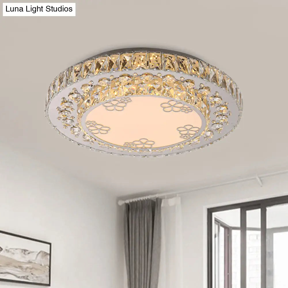 Modern Crystal Petal Led Flush Mount Ceiling Light In Nickel Finish For Bedroom