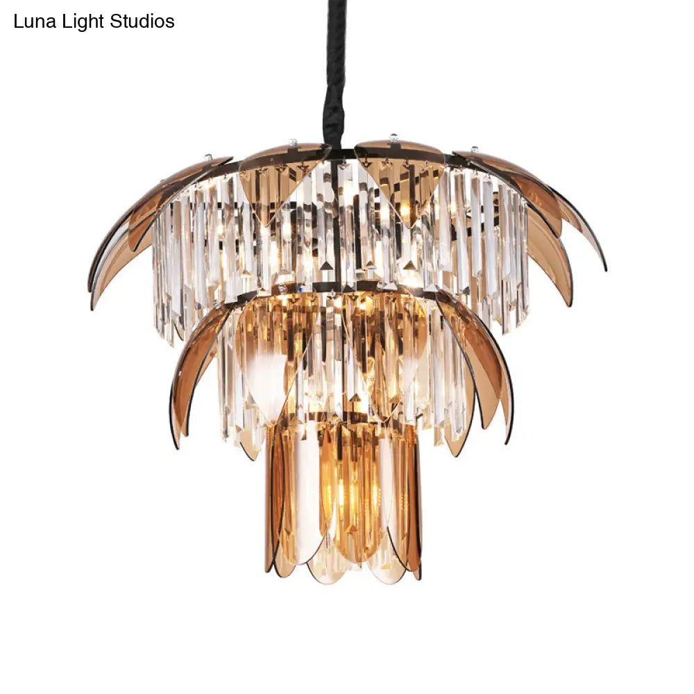 Modern Crystal Prism Chandelier - 3 Layers 10-Light Fixture For Living Room Ceiling