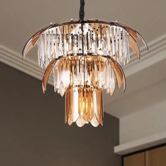 Modern Crystal Prism Chandelier - 3 Layers 10-Light Fixture For Living Room Ceiling Gold