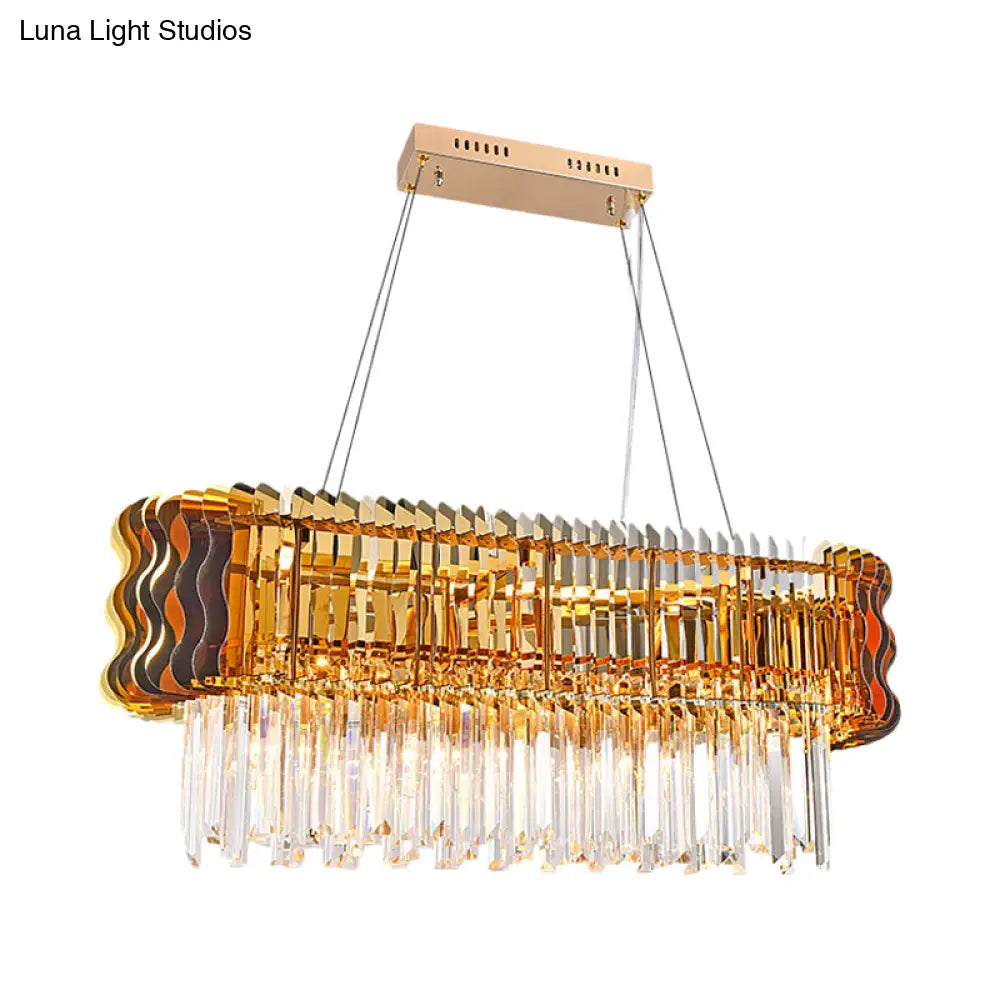 Modern Crystal Prism Island Pendant With Gold Finish: 6-Bulb Hanging Light