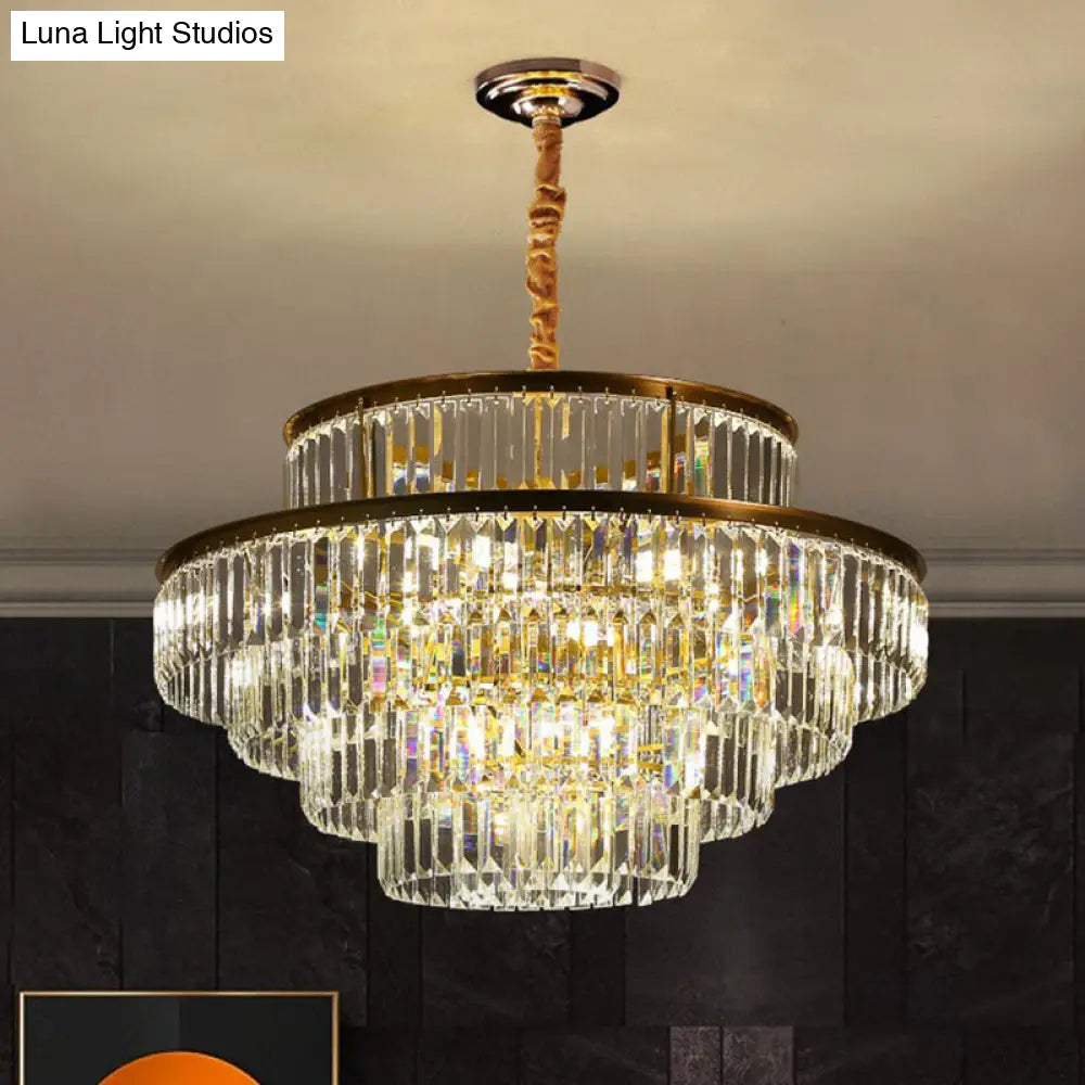 Modern Crystal Chandelier Pendant Light For Living Room With Circular Suspension
