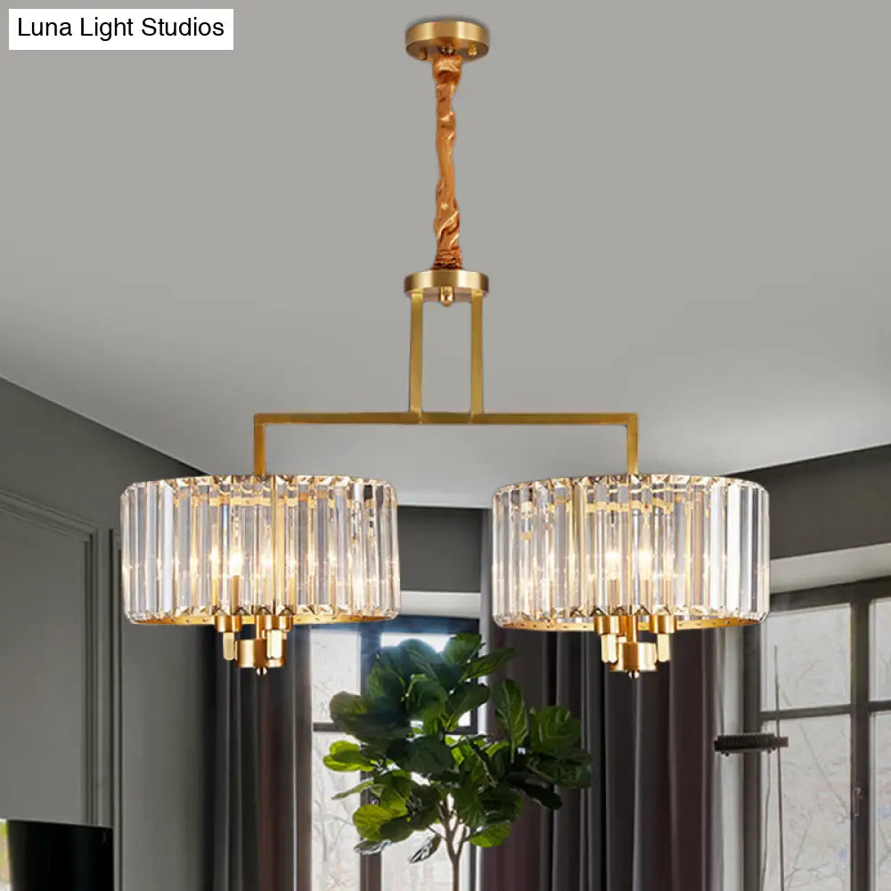 Modern Crystal Prism Pendant Light With 6 Bulbs - Clear Drum Chandelier For Great Room