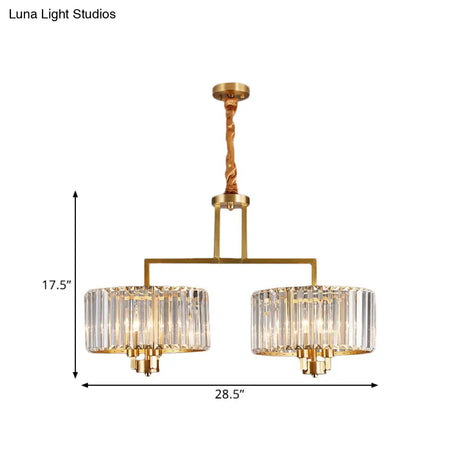 Modern Crystal Prism Pendant Light With 6 Bulbs - Clear Drum Chandelier For Great Room