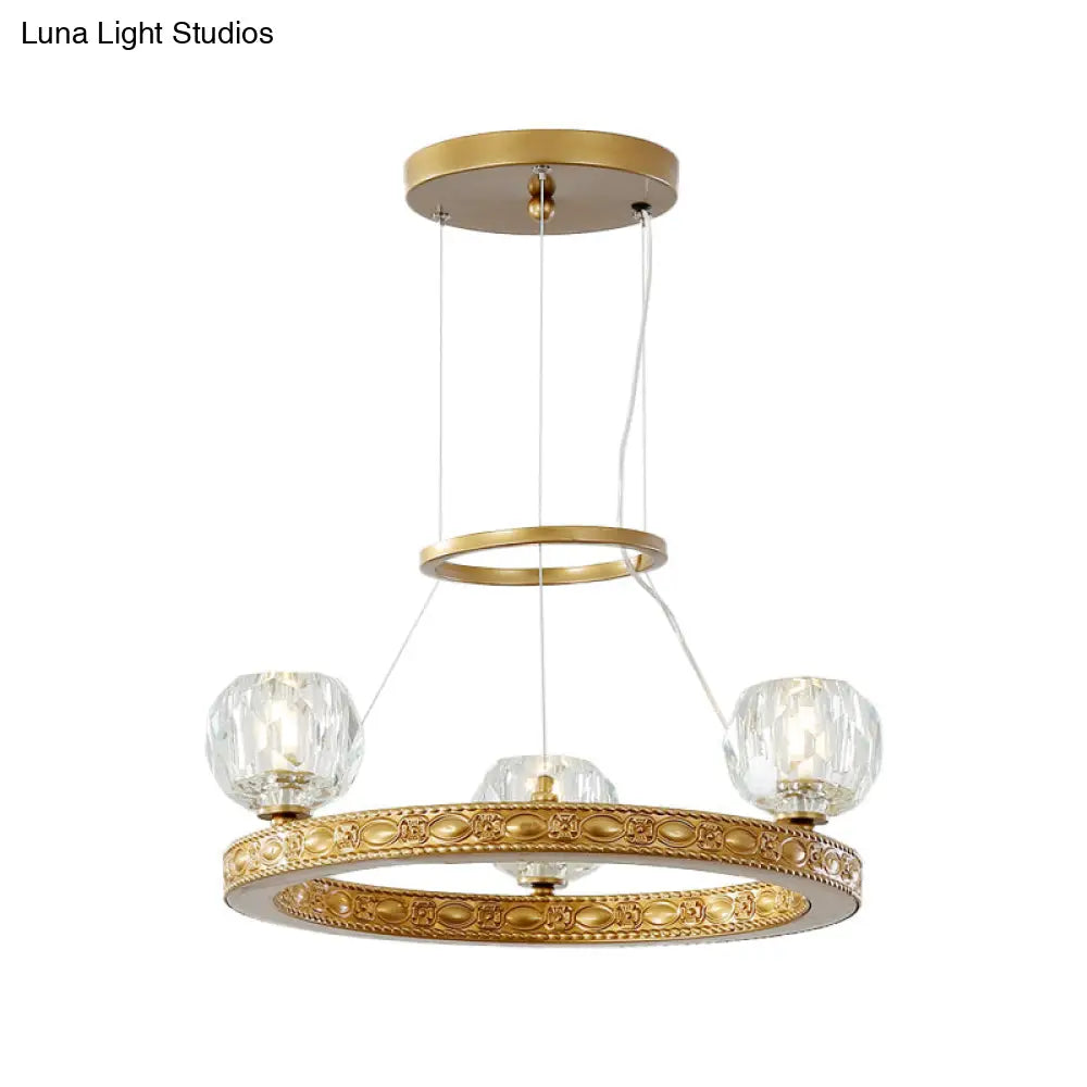 Modern Crystal Prisms 3-Head Gold Chandelier - Globe Parlor Suspended Lighting Fixture With Elegant