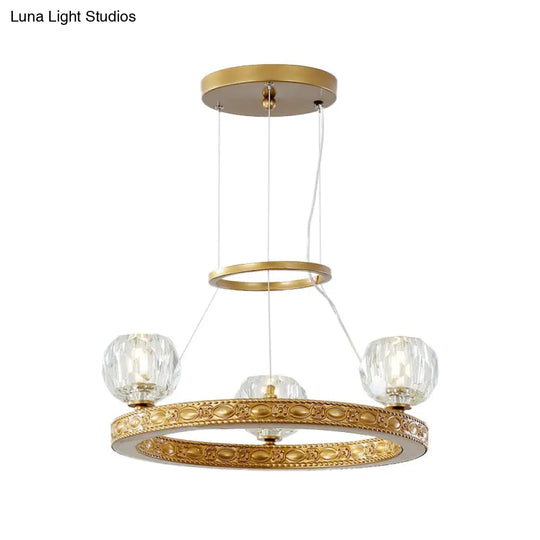 Modern Crystal Prisms 3-Head Gold Chandelier - Globe Parlor Suspended Lighting Fixture With Elegant