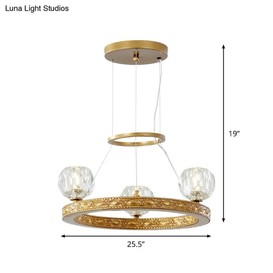 Modern Crystal Prisms 3-Head Gold Chandelier - Globe Parlor Suspended Lighting Fixture With Elegant