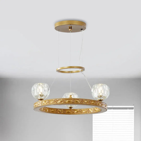 Modern Crystal Prisms 3-Head Gold Chandelier - Globe Parlor Suspended Lighting Fixture With Elegant