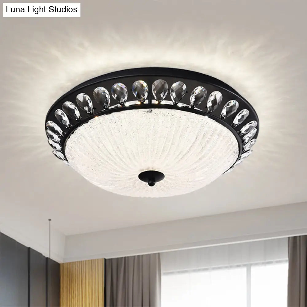 Modern Crystal Raindrop Led Flushmount Ceiling Light For Bedroom - Black Canopy Bowl Design