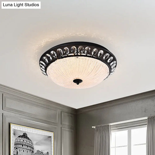 Modern Crystal Raindrop Led Flushmount Ceiling Light For Bedroom - Black Canopy Bowl Design