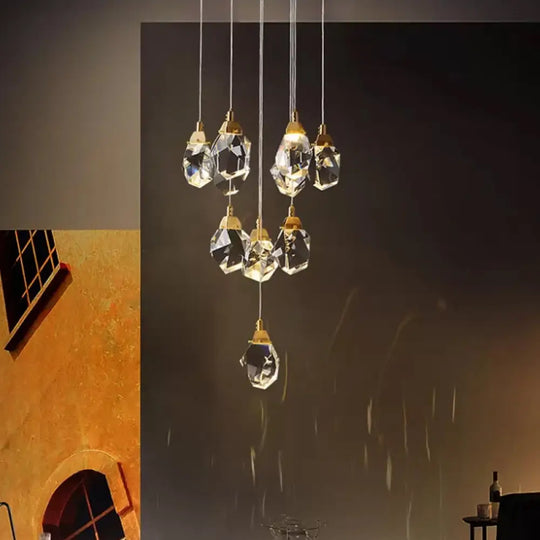 Modern Crystal Raindrop Pendant Light In Brass For Dining Room - Available 3 5 Or 24-Light Options