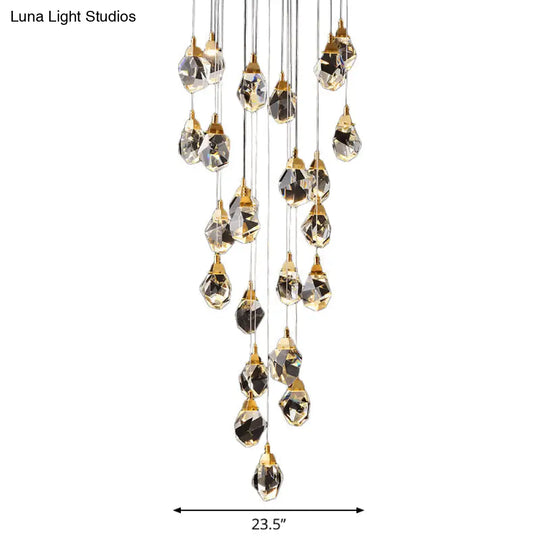 Modern Crystal Raindrop Pendant Light In Brass For Dining Room - Available 3 5 Or 24-Light Options