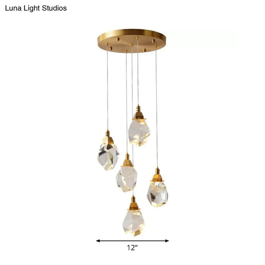 Modern Crystal Raindrop Pendant Light In Brass For Dining Room - Available 3 5 Or 24-Light Options