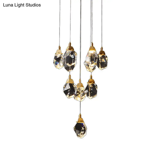 Modern Crystal Raindrop Pendant Light In Brass For Dining Room - Available 3 5 Or 24-Light Options