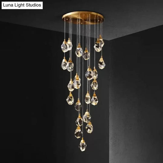 Modern Crystal Raindrop Pendant Light In Brass For Dining Room - Available 3 5 Or 24-Light Options