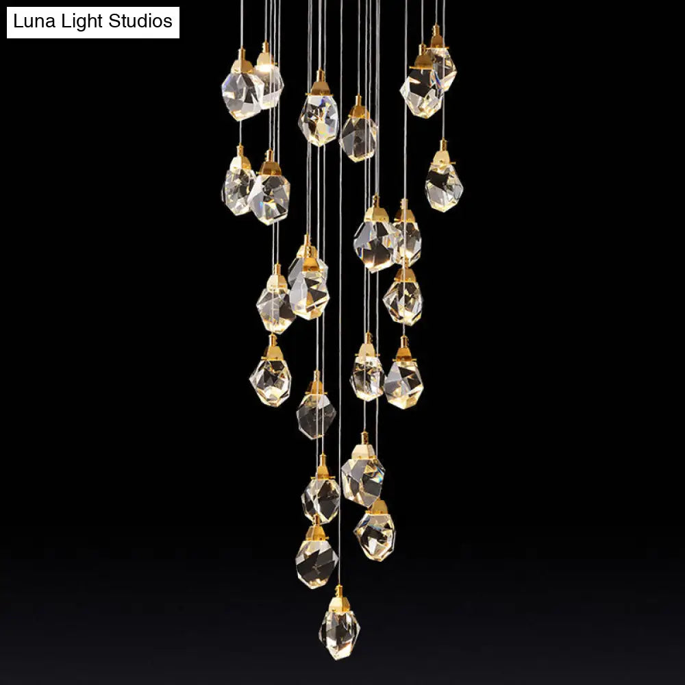 Modern Crystal Raindrop Pendant Light In Brass For Dining Room - Available 3 5 Or 24-Light Options