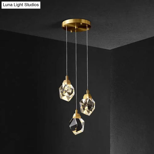 Modern Crystal Raindrop Hanging Lamp: Brass 3/5/24-Light Pendant Light For Dining Room 3 /