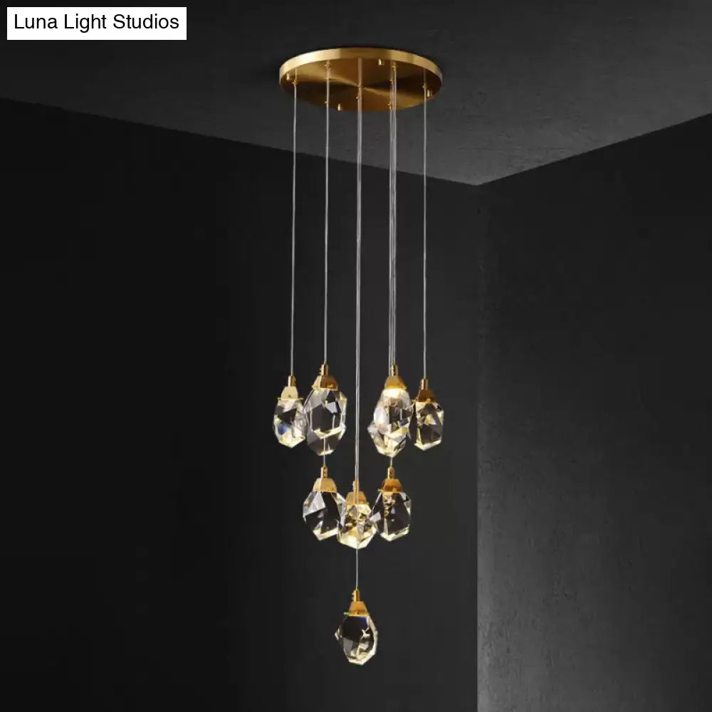 Modern Crystal Raindrop Hanging Lamp: Brass 3/5/24-Light Pendant Light For Dining Room