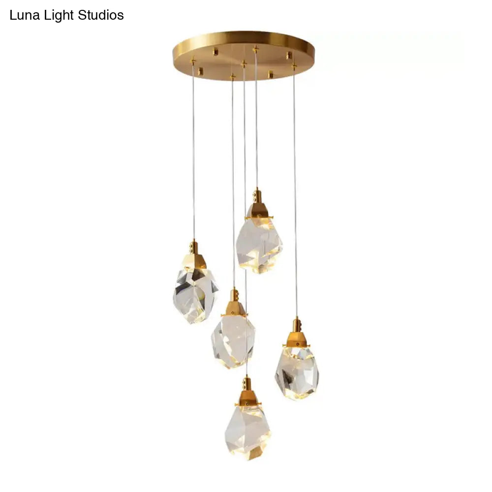 Modern Crystal Raindrop Hanging Lamp: Brass 3/5/24-Light Pendant Light For Dining Room