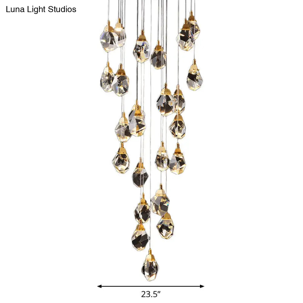 Modern Crystal Raindrop Hanging Lamp: Brass 3/5/24-Light Pendant Light For Dining Room
