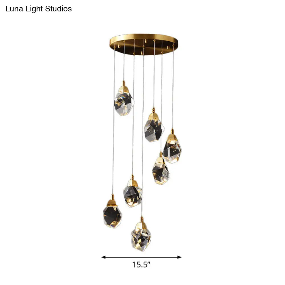 Modern Crystal Raindrop Hanging Lamp: Brass 3/5/24-Light Pendant Light For Dining Room