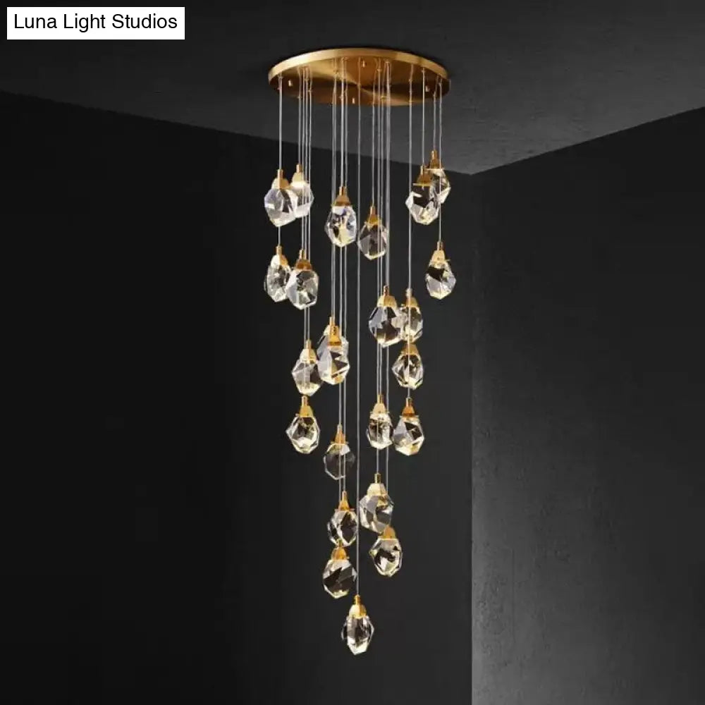 Modern Crystal Raindrop Hanging Lamp: Brass 3/5/24-Light Pendant Light For Dining Room