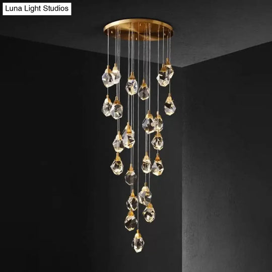 Modern Crystal Raindrop Hanging Lamp: Brass 3/5/24-Light Pendant Light For Dining Room