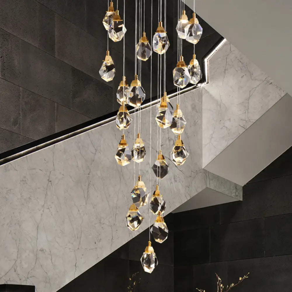 Modern Crystal Raindrop Pendant Light In Brass For Dining Room - Available 3 5 Or 24-Light Options