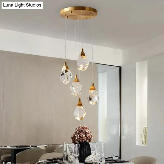 Modern Crystal Raindrop Pendant Light In Brass For Dining Room - Available 3 5 Or 24-Light Options