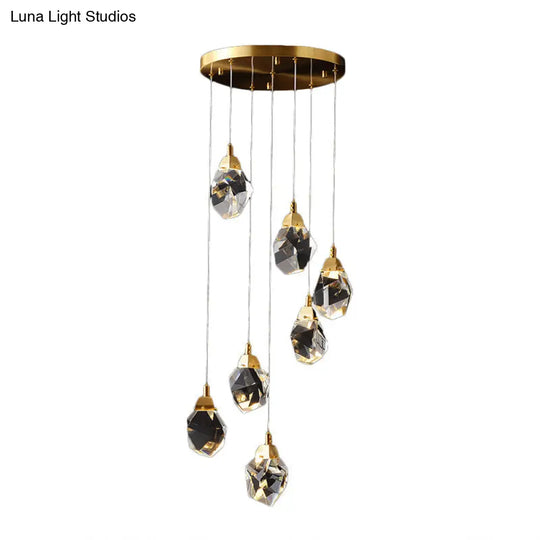 Modern Crystal Raindrop Hanging Lamp: Brass 3/5/24-Light Pendant Light For Dining Room