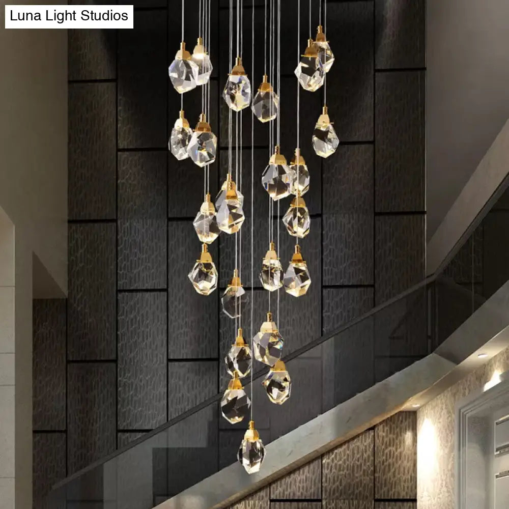 Modern Crystal Raindrop Pendant Light In Brass For Dining Room - Available 3 5 Or 24-Light Options