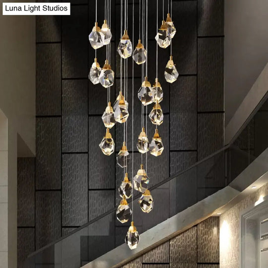 Modern Crystal Raindrop Pendant Light In Brass For Dining Room - Available 3 5 Or 24-Light Options