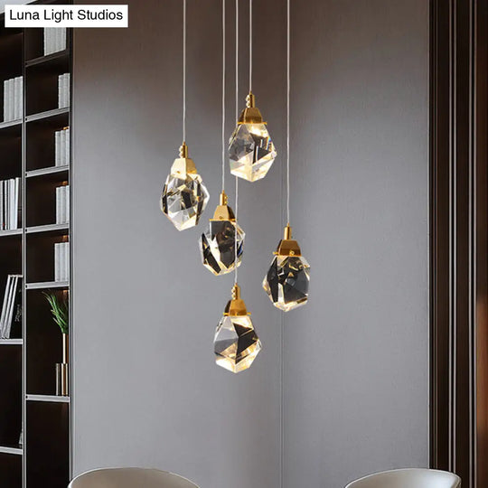 Modern Crystal Raindrop Pendant Light In Brass For Dining Room - Available 3 5 Or 24-Light Options