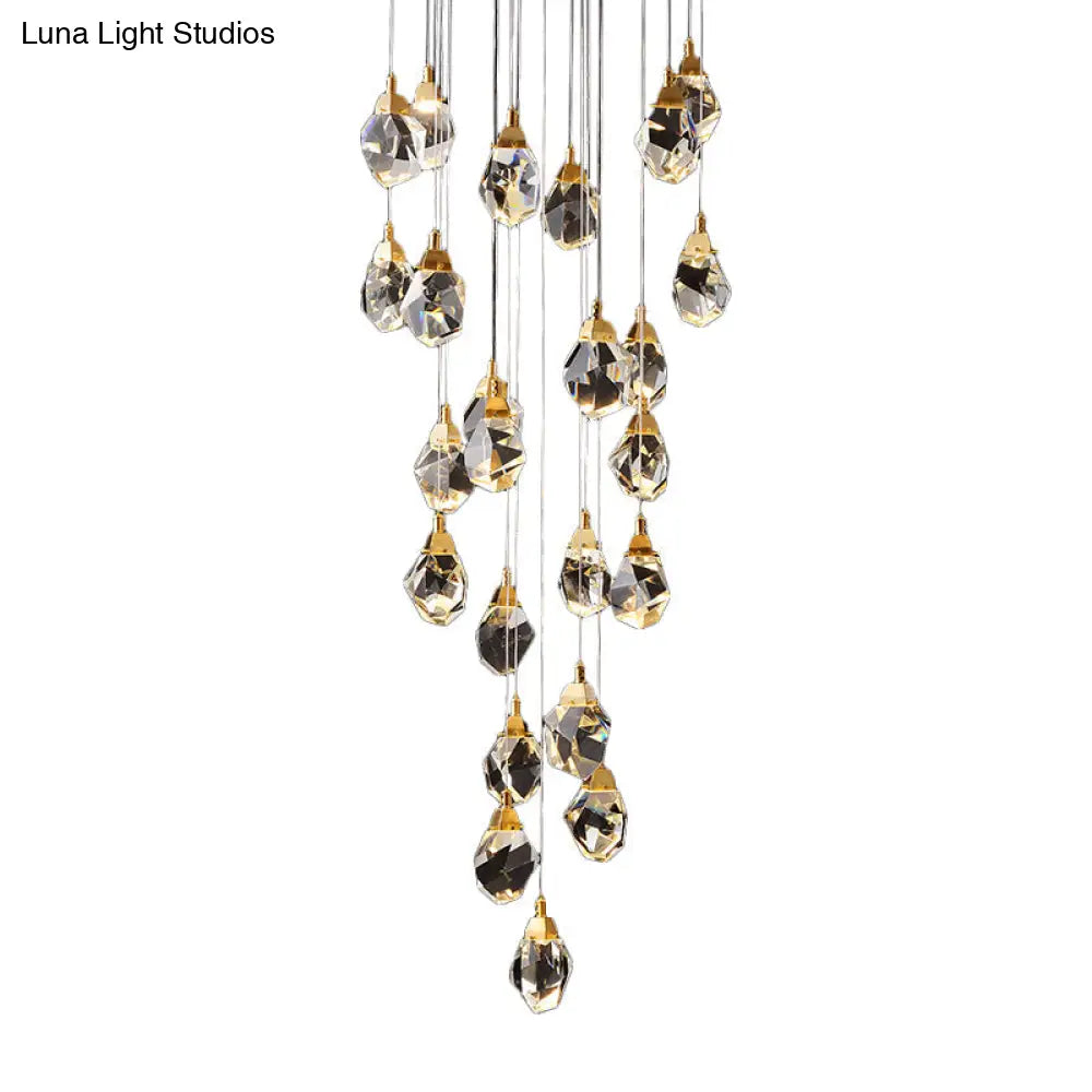 Modern Crystal Raindrop Pendant Light In Brass For Dining Room - Available 3 5 Or 24-Light Options