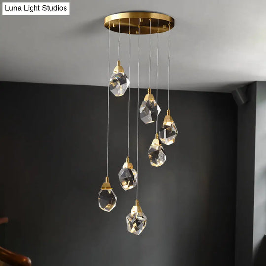 Modern Crystal Raindrop Hanging Lamp: Brass 3/5/24-Light Pendant Light For Dining Room