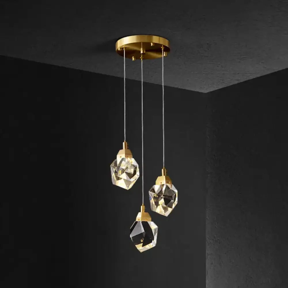 Modern Crystal Raindrop Pendant Light In Brass For Dining Room - Available 3 5 Or 24-Light Options /