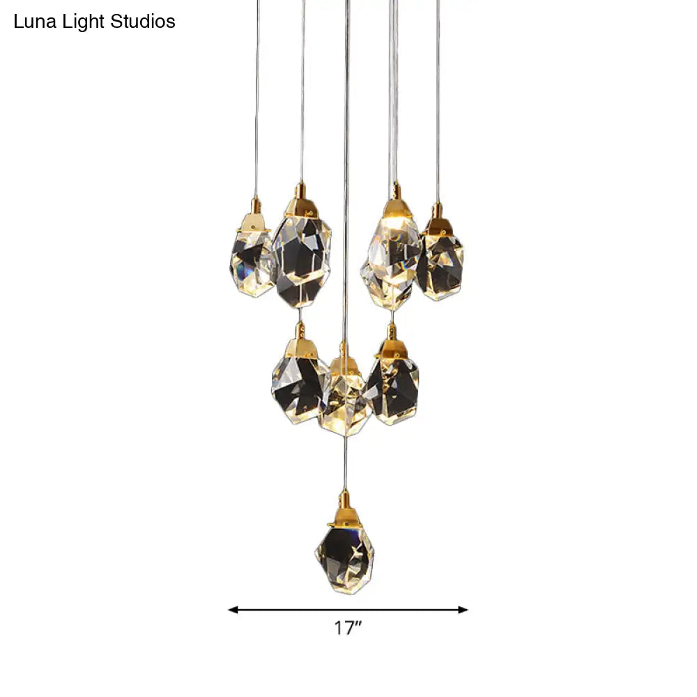 Modern Crystal Raindrop Pendant Light In Brass For Dining Room - Available 3 5 Or 24-Light Options