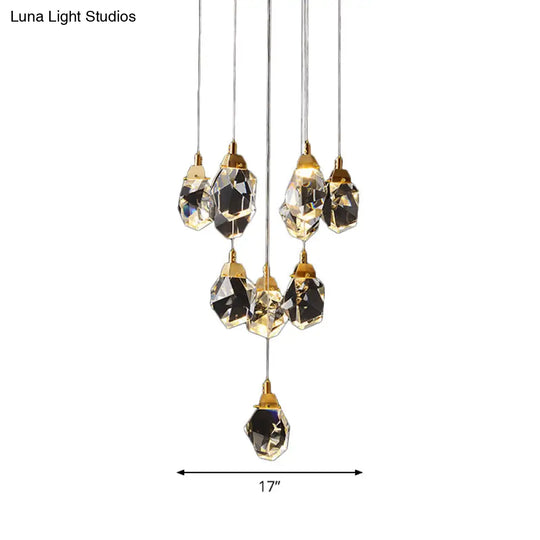 Modern Crystal Raindrop Pendant Light In Brass For Dining Room - Available 3 5 Or 24-Light Options