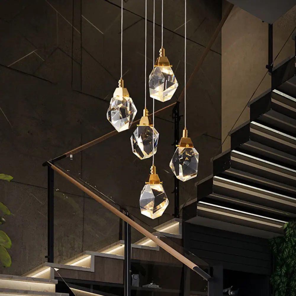 Modern Crystal Raindrop Pendant Light In Brass For Dining Room - Available 3 5 Or 24-Light Options /