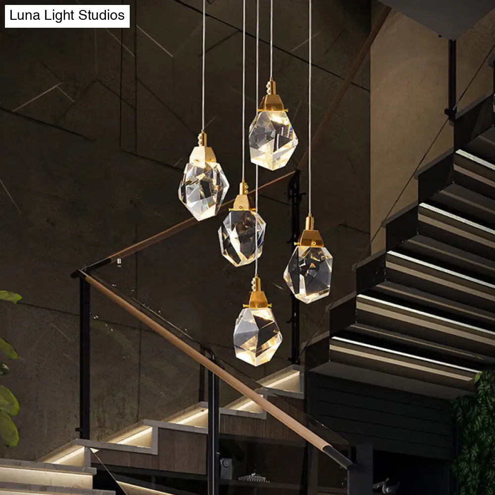 Modern Crystal Raindrop Hanging Lamp: Brass 3/5/24-Light Pendant Light For Dining Room 5 /