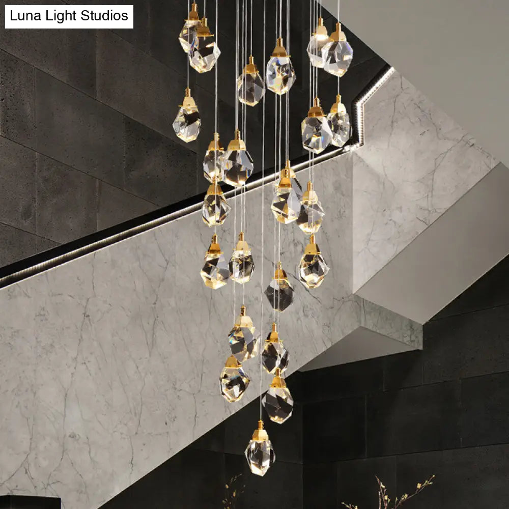 Modern Crystal Raindrop Hanging Lamp: Brass 3/5/24-Light Pendant Light For Dining Room 24 /
