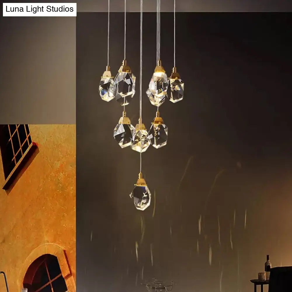 Modern Crystal Raindrop Hanging Lamp: Brass 3/5/24-Light Pendant Light For Dining Room 10 /