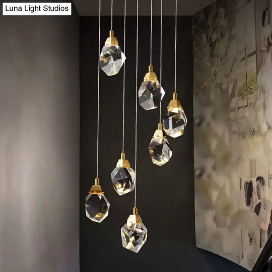 Modern Crystal Raindrop Hanging Lamp: Brass 3/5/24-Light Pendant Light For Dining Room 7 /